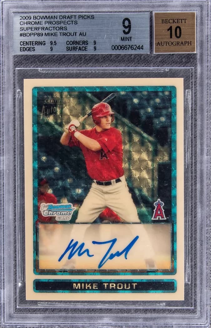 2009 Bowman Chrome Draft Prospects Autograph Superfractor Mike Trout #BDPP89 card front