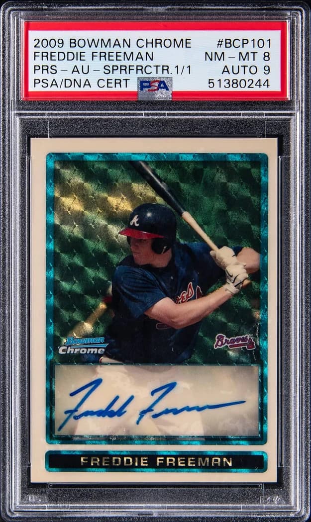 2009 Bowman Chrome Prospect Autographs SuperFractor Freddie Freeman #BCP101 card front