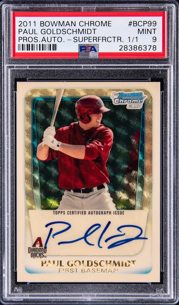 2011 Bowman Chrome Prospect Autographs Superfractor Paul Goldschmidt #BCP99 card front