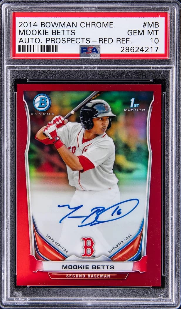 2014 Bowman Chrome Prospect Autographs Red Refractor Mookie Betts #BCAP-MB card front