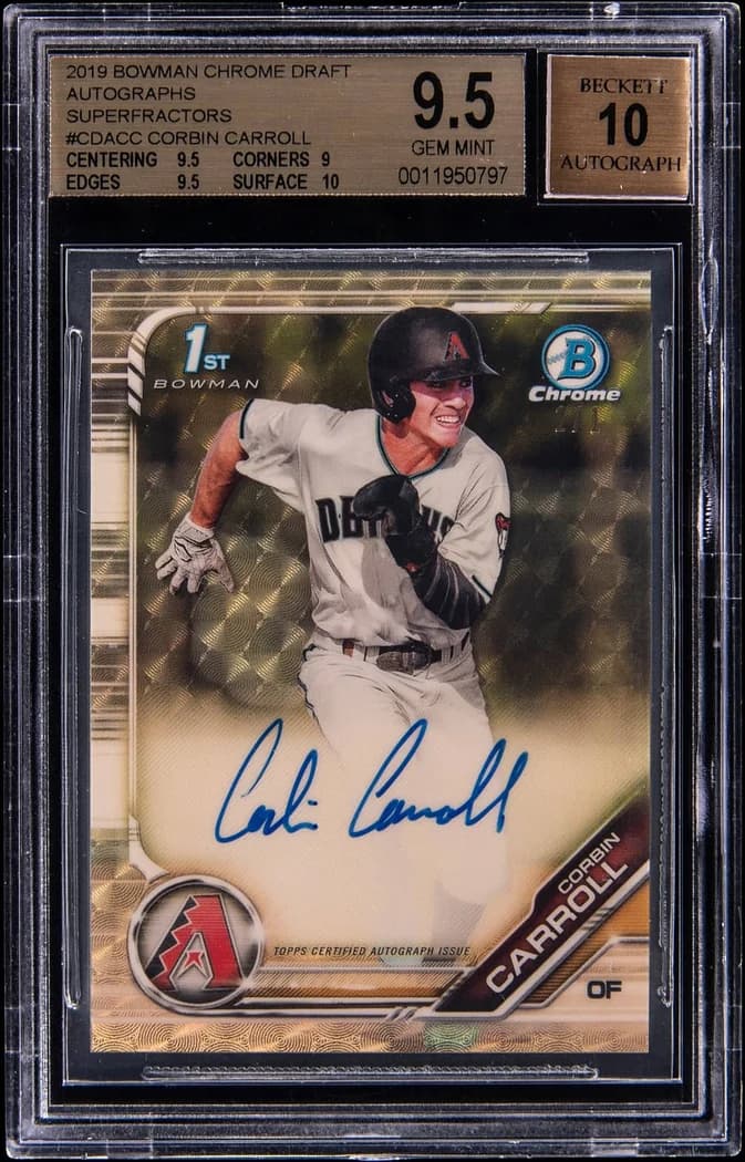 2019 Bowman Chrome Draft Draft Autographs SuperFractor Corbin Carroll #CDA-CC card front