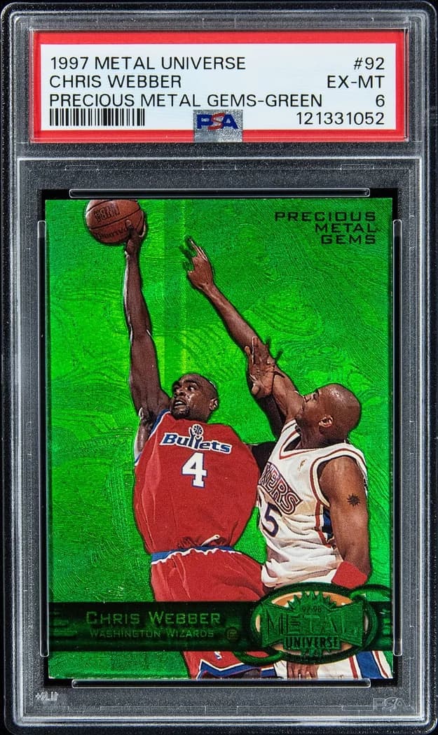 1997-98 SkyBox Metal Universe Precious Metal Gems Green Chris Webber #92 /100 card front