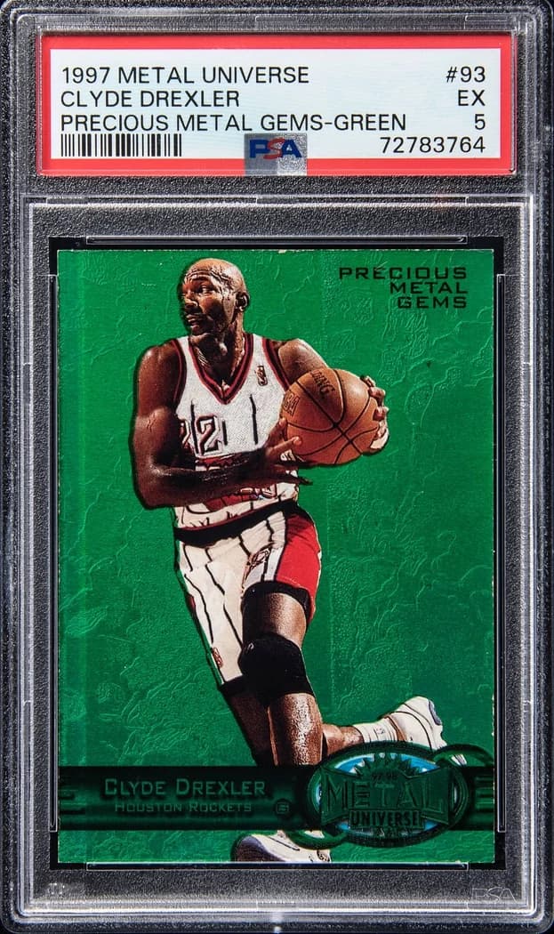 1997-98 SkyBox Metal Universe Precious Metal Gems Green Clyde Drexler #93 /100 card front