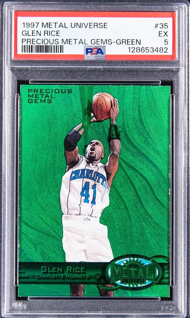 1997-98 SkyBox Metal Universe Precious Metal Gems Green Glen Rice #35 /100 card front