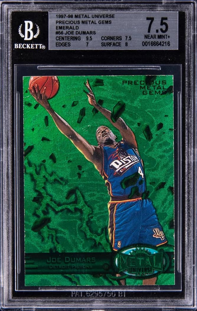 1997-98 SkyBox Metal Universe Precious Metal Gems Green Joe Dumars #56 /100 card front