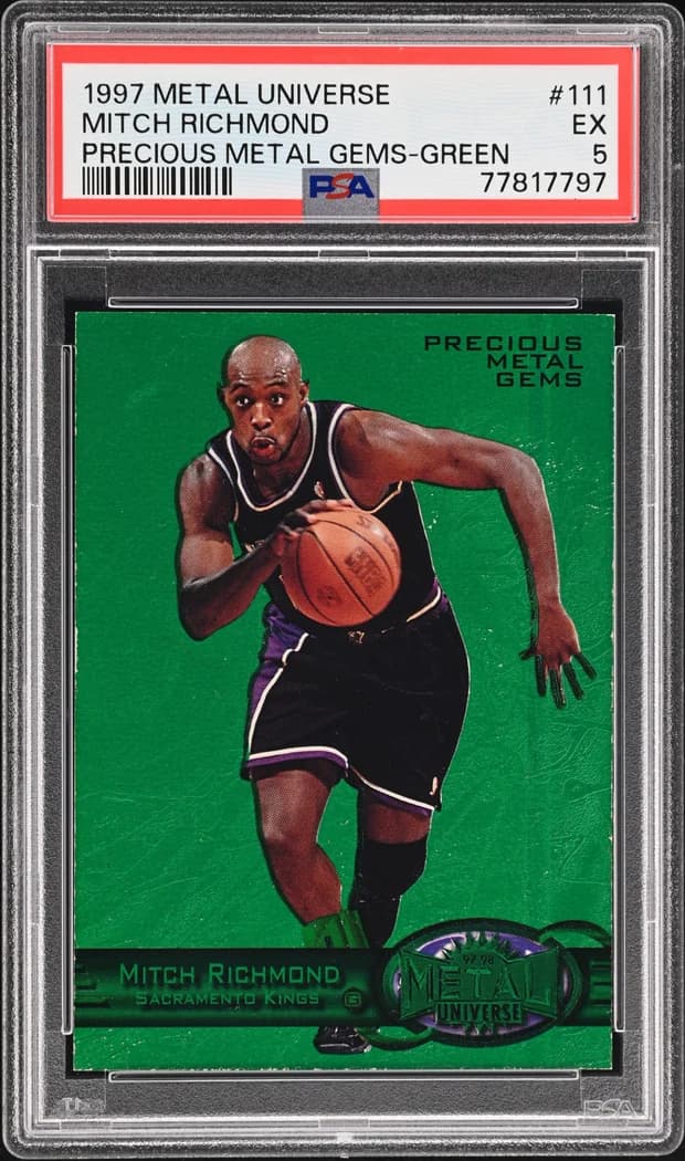 1997-98 SkyBox Metal Universe Precious Metal Gems Green Mitch Richmond #111 /100 card front