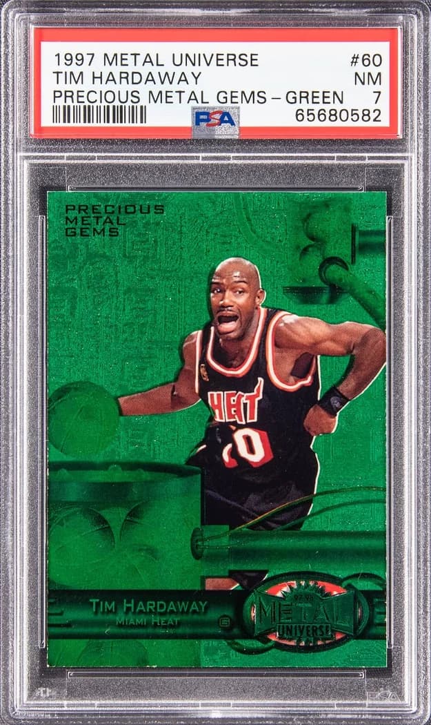 1997-98 SkyBox Metal Universe Precious Metal Gems Green Tim Hardaway #60 /100 card front