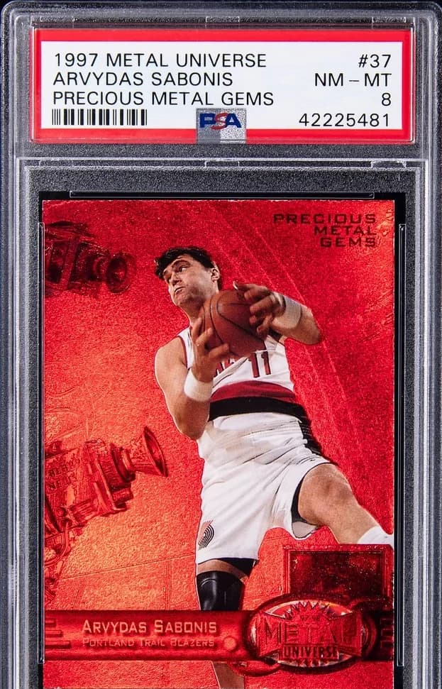 1997-98 SkyBox Metal Universe Precious Metal Gems Red Arvydas Sabonis #37 /100 card front