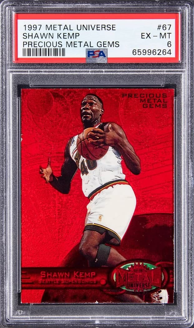 1997-98 SkyBox Metal Universe Precious Metal Gems Red Shawn Kemp #67 /100 card front