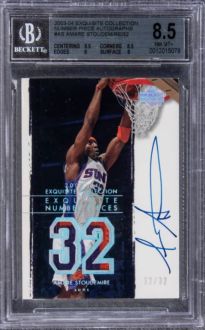 2003-04 Upper Deck Exquisite Collection Number Piece Autographs Amar'e Stoudemire #AS /32 card front