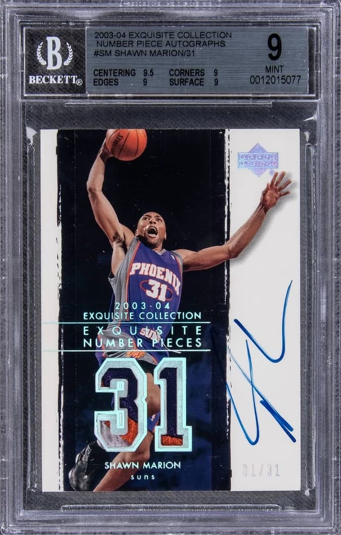 2003-04 Upper Deck Exquisite Collection Number Piece Autographs Shawn Marion #SM /31 card front