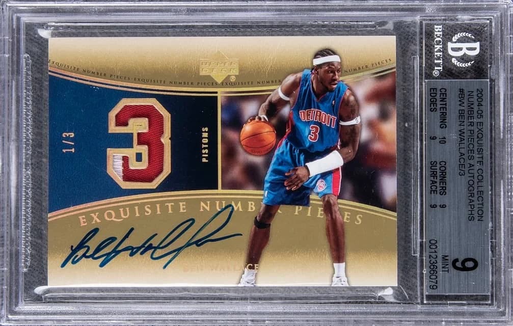 2004-05 Upper Deck Exquisite Collection Number Pieces Autographs Ben Wallace #BW /3 card front