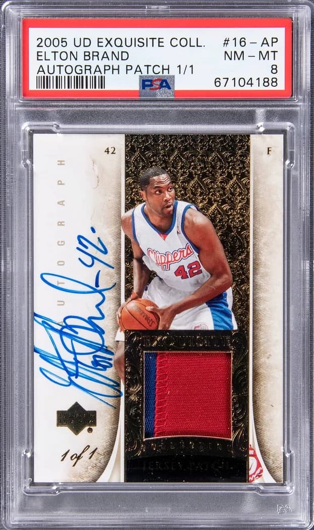 2005-06 Upper Deck Exquisite Collection Autograph Patch Elton Brand #16-AP 1/1 card front