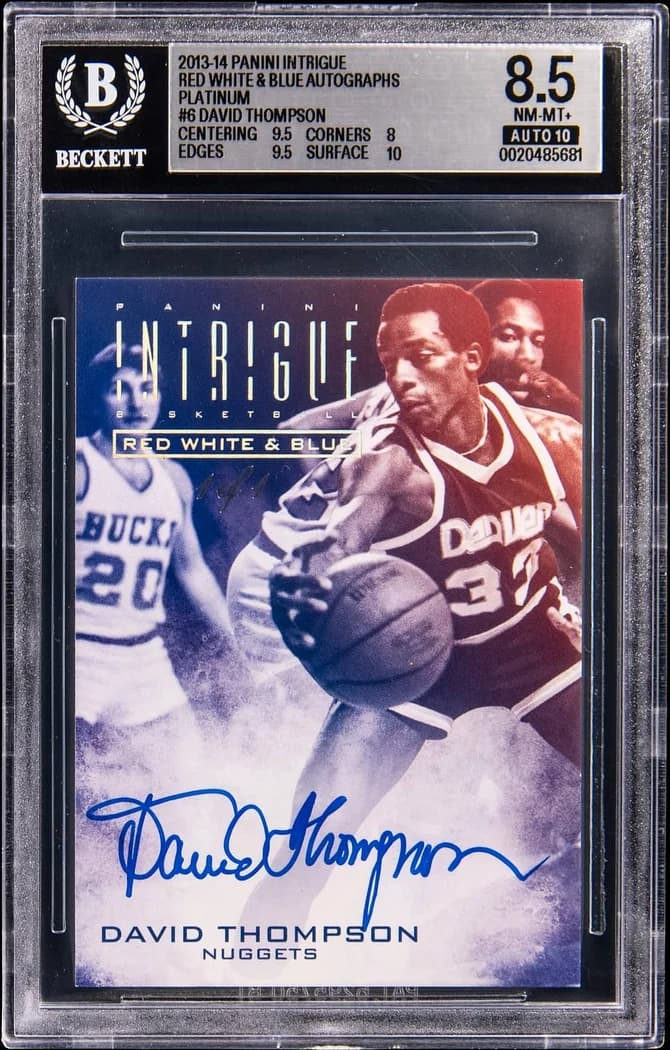 2013-14 Panini Intrigue Red, White, Blue Autographs Platinum David Thompson #6 1/1 card front