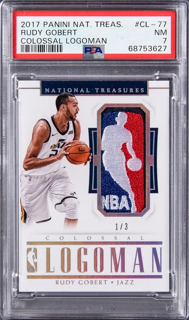 2017-18 Panini National Treasures Colossal Logoman Rudy Gobert #CL-77 /3 card front