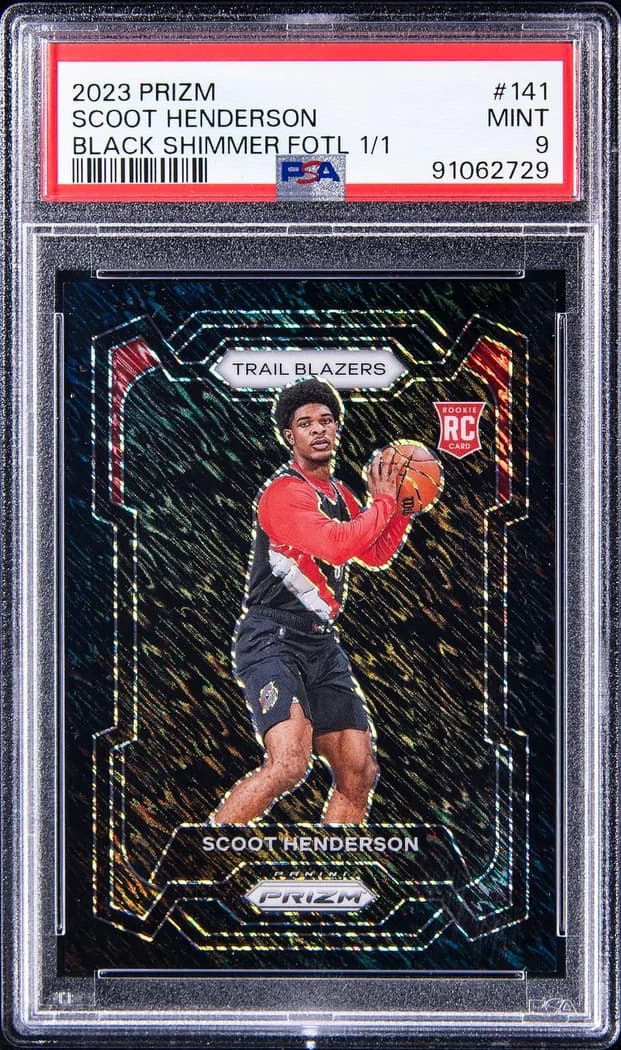 2023-24 Panini Prizm Black Shimmer Prizm 1st Off The Line Scoot Henderson #141 1/1 card front