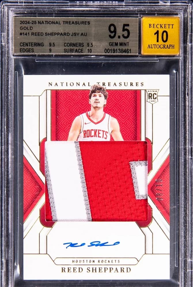 2024-25 Panini National Treasures Rookie Patch Autograph Gold Reed Sheppard #141 /10 card front