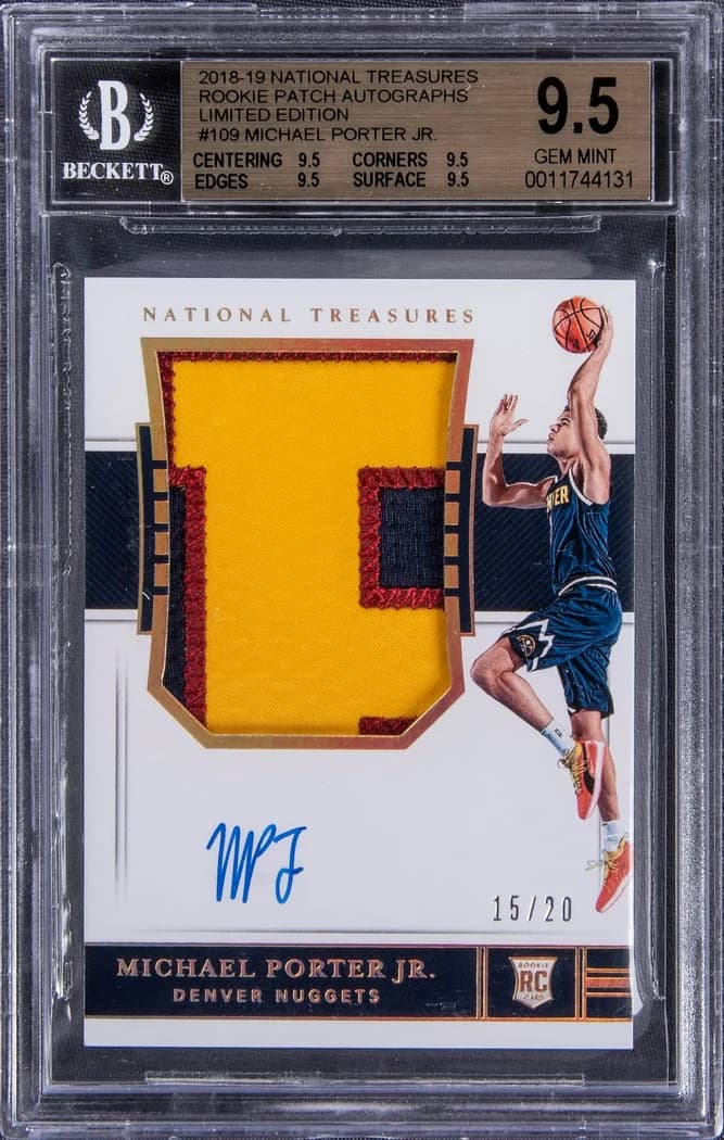 2018-19 Panini National Treasures Rookie Patch Autographs Limited Edition Michael Porter Jr. #109 /20 card front