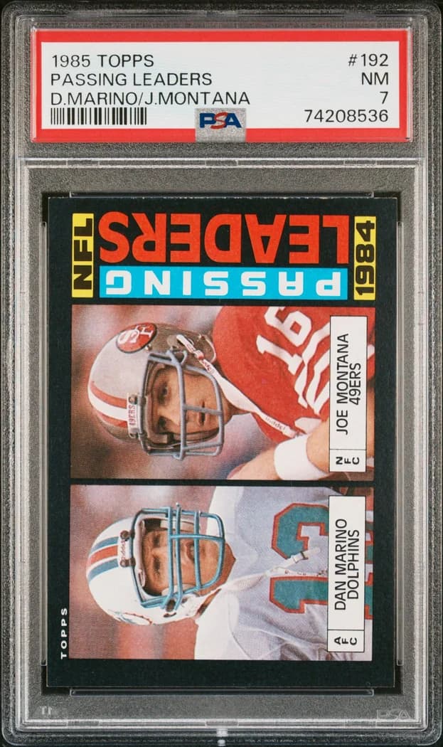 1985 Topps Passing Leaders Dan Marino/Joe Montana #192 card front