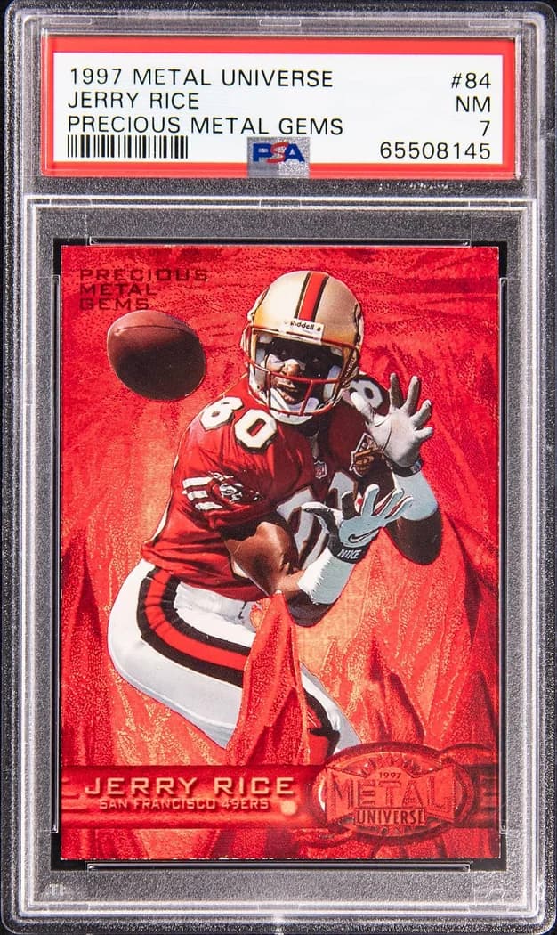 1997 SkyBox Metal Universe Precious Metal Gems Red Jerry Rice #84 card front