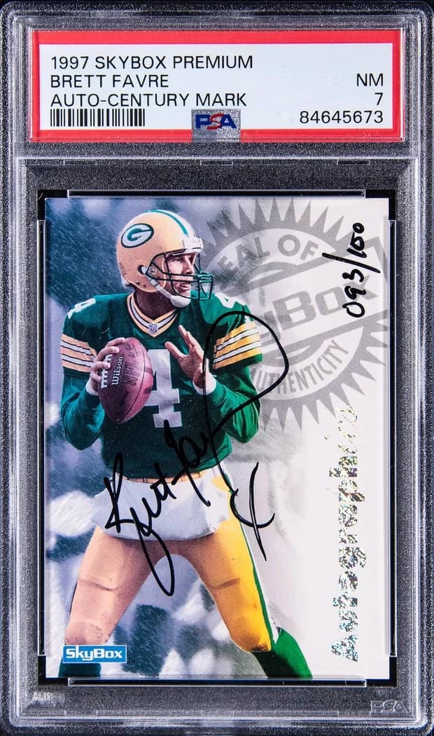 1997 SkyBox Premium Autographics Century Mark Brett Favre card front