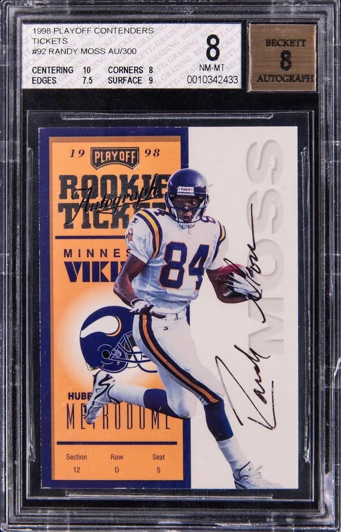 1998 Playoff Contenders Rookie Ticket Autograph Randy Moss #92 card front