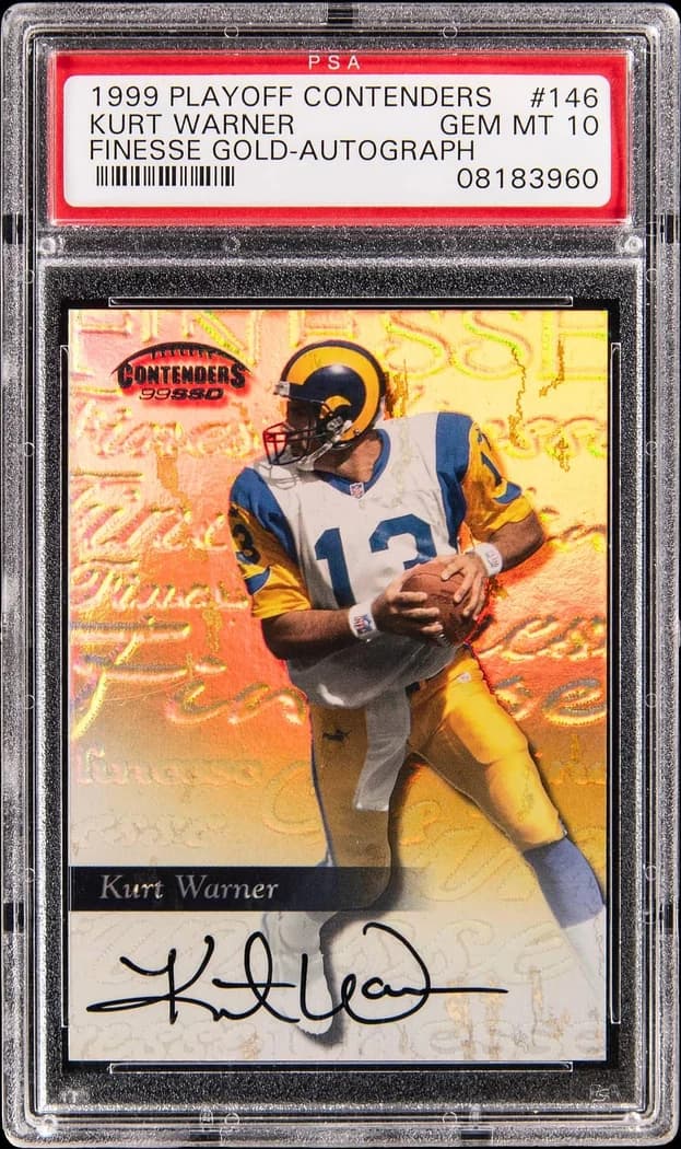 1999 Playoff Contenders Finesse Gold Autograph Kurt Warner #146 (/25) card front