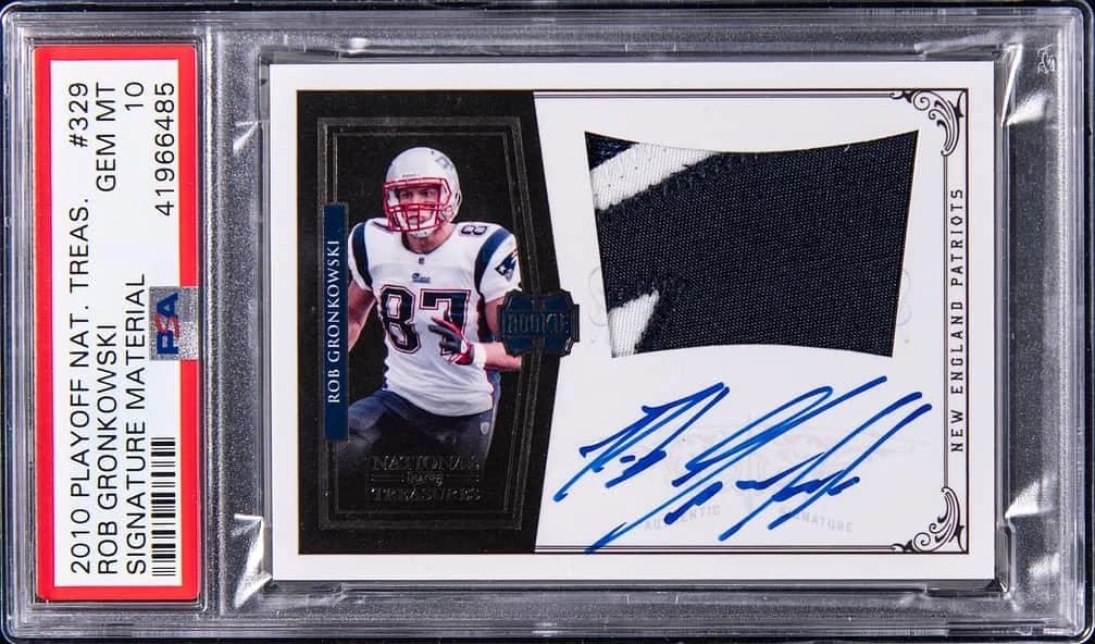 2010 Panini Playoff National Treasures Signature Material Rookie Patch Autograph Rob Gronkowski #329 card front
