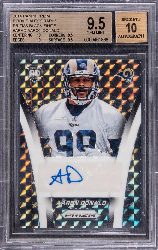 2014 Panini Prizm Rookie Autographs Black Finite Aaron Donald #AR-AD card front