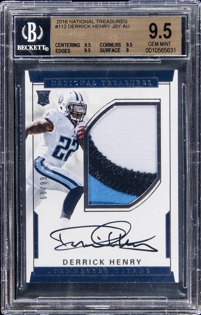 2016 Panini National Treasures Rookie Patch Autograph Derrick Henry #112 card front