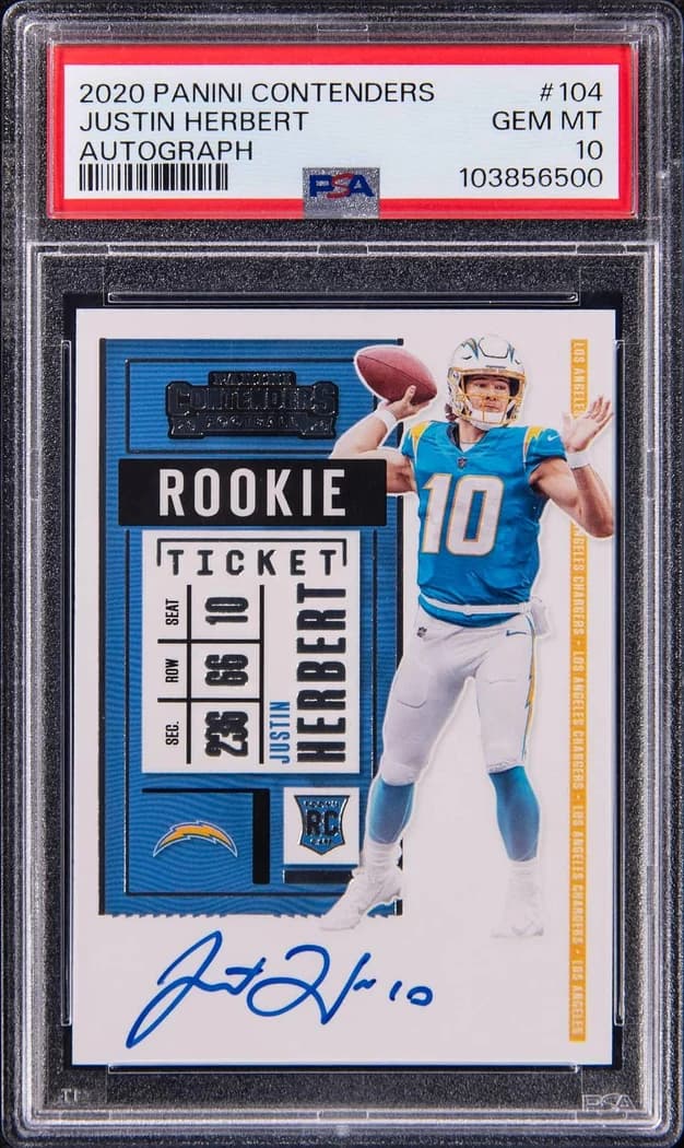 2020 Panini Contenders Rookie Ticket Autograph Justin Herbert #104 card front