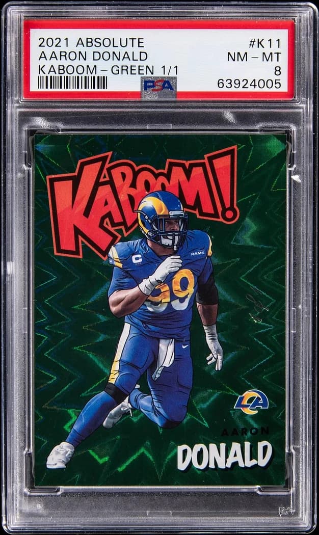 2021 Panini Absolute Kaboom! Green Aaron Donald #K11 card front