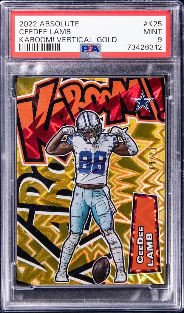 2022 Panini Absolute Kaboom! Vertical Gold CeeDee Lamb #K25 /10 card front