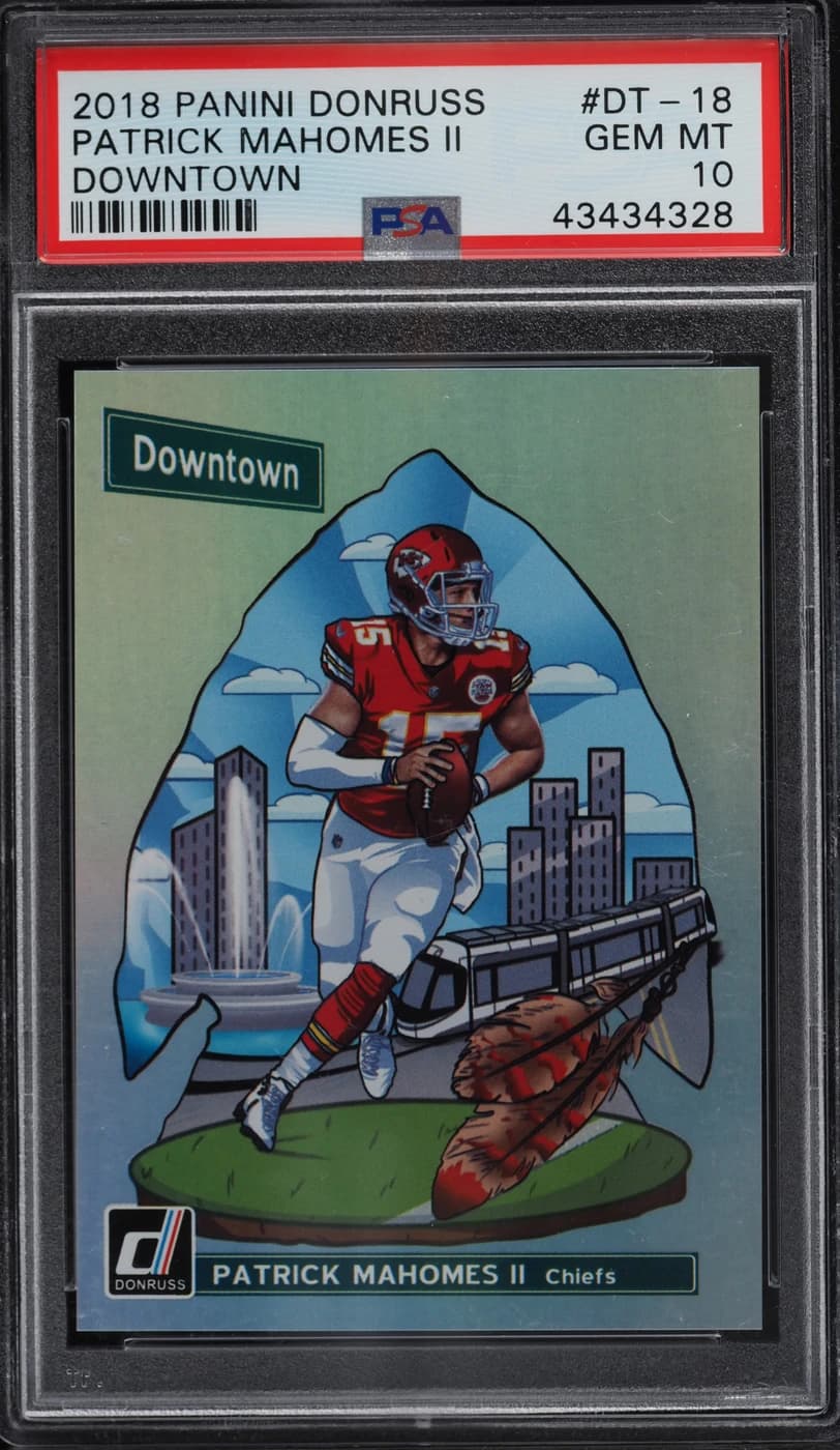 2018 Panini Donruss Downtown Patrick Mahomes #DT-18; representative copy, not evidence of the catalog object’s grade, serial, ownership or sale