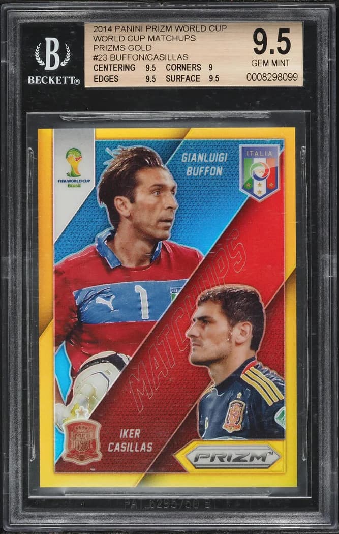2014 Panini Prizm World Cup Matchups Gold Prizm #23 Iker Casillas / Gianluigi Buffon card front