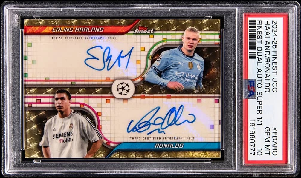 2024-25 Topps Finest UEFA Club Competitions Autograph, Dual Autograph SuperFractor #FDA-RO Ronaldo / Erling Haaland card front