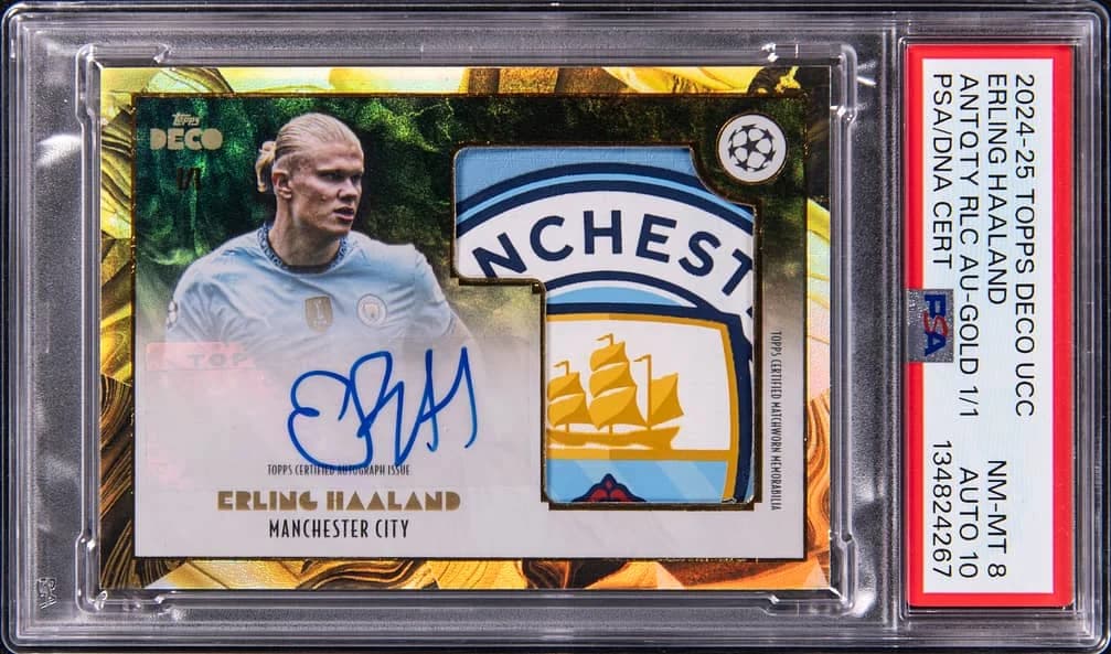 2024-25 Topps UCC Antiquity Relic Haaland Match Worn Patch Autographs Gold Deco / Erling Haaland card front