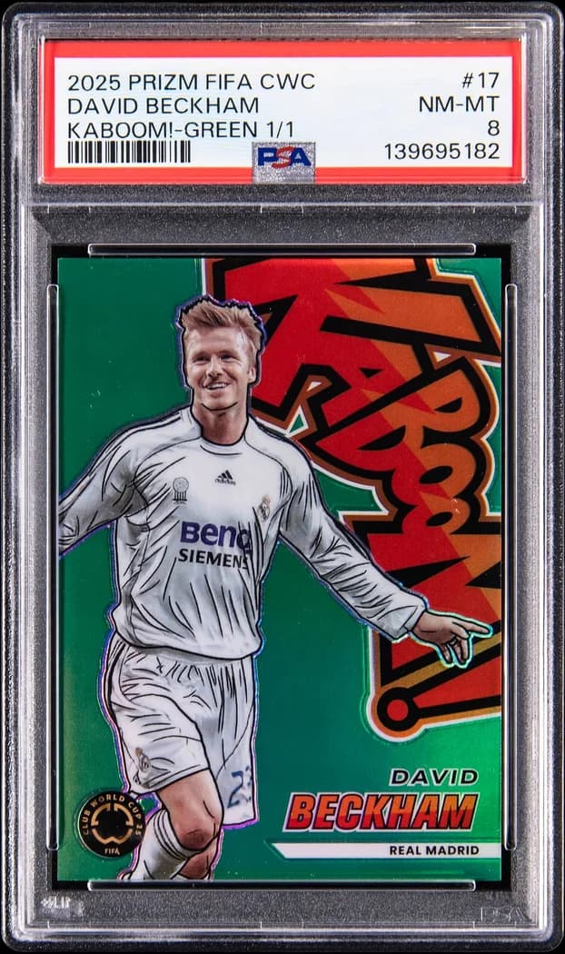 2025 Panini Prizm FIFA Club World Cup Kaboom! Green Prizm #17 David Beckham card front