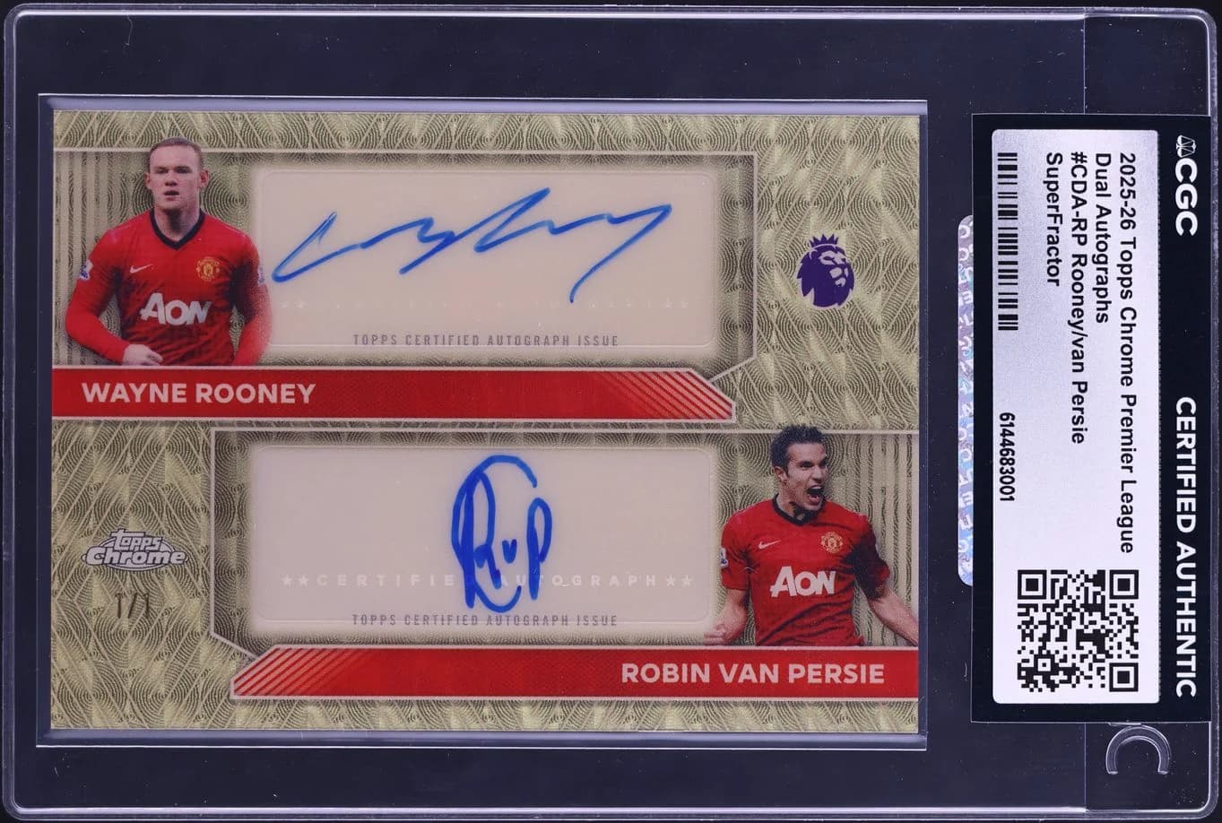 2025 Topps Chrome Premier League SuperFractor Robin van Persie / Wayne Rooney card front