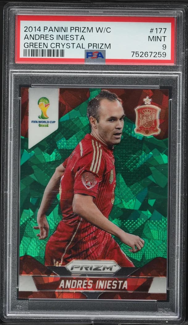 2014 Panini Prizm World Cup Green Crystal Prizm Andrés Iniesta #177 /25 card front