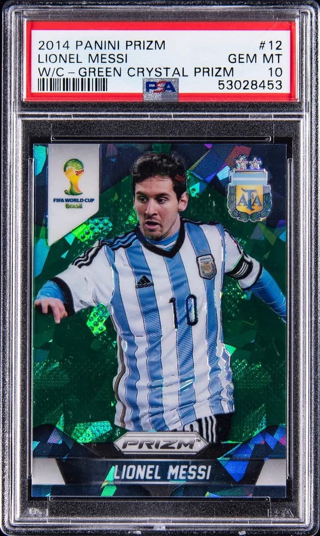 2014 Panini Prizm World Cup Green Crystal Prizm Lionel Messi #12 /25 card front