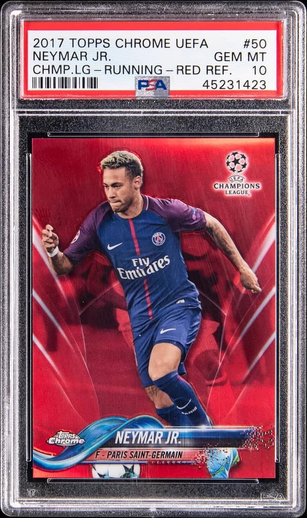 2017-18 Topps Chrome UEFA Champions League Red Refractor Neymar Jr. #50 /10 card front