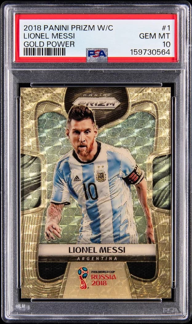 2018 Panini Prizm World Cup Gold Power Prizm Lionel Messi #1 /5 card front