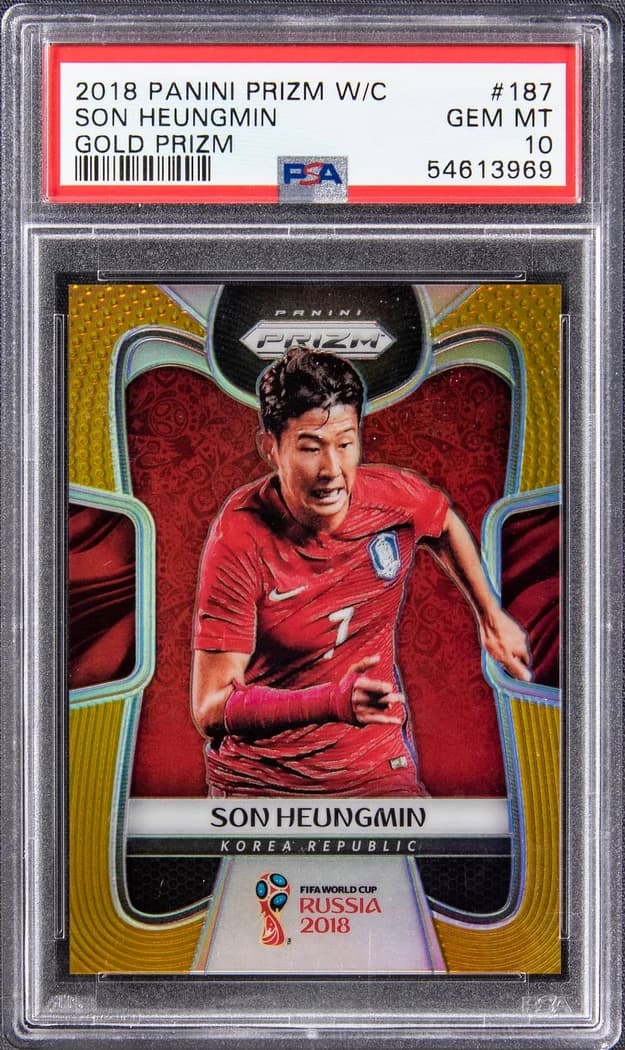 2018 Panini Prizm World Cup Gold Prizm Son Heung-min #187 /10 card front