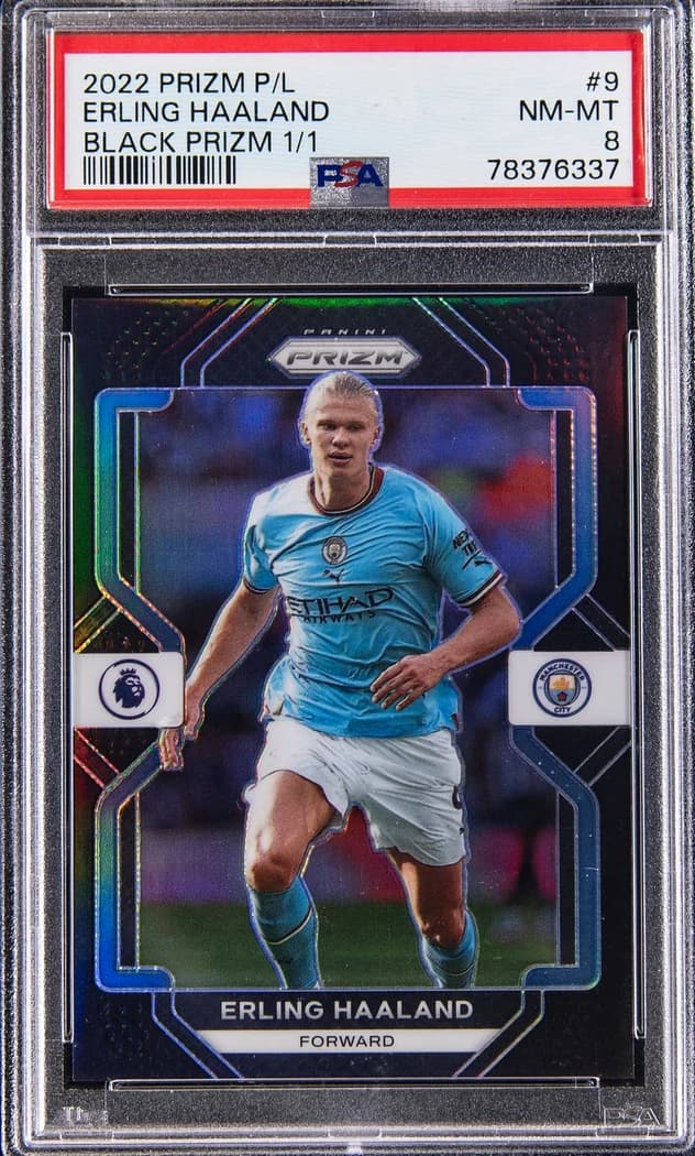 2022-23 Panini Prizm Premier League Black Prizm Erling Haaland #9 1/1 card front