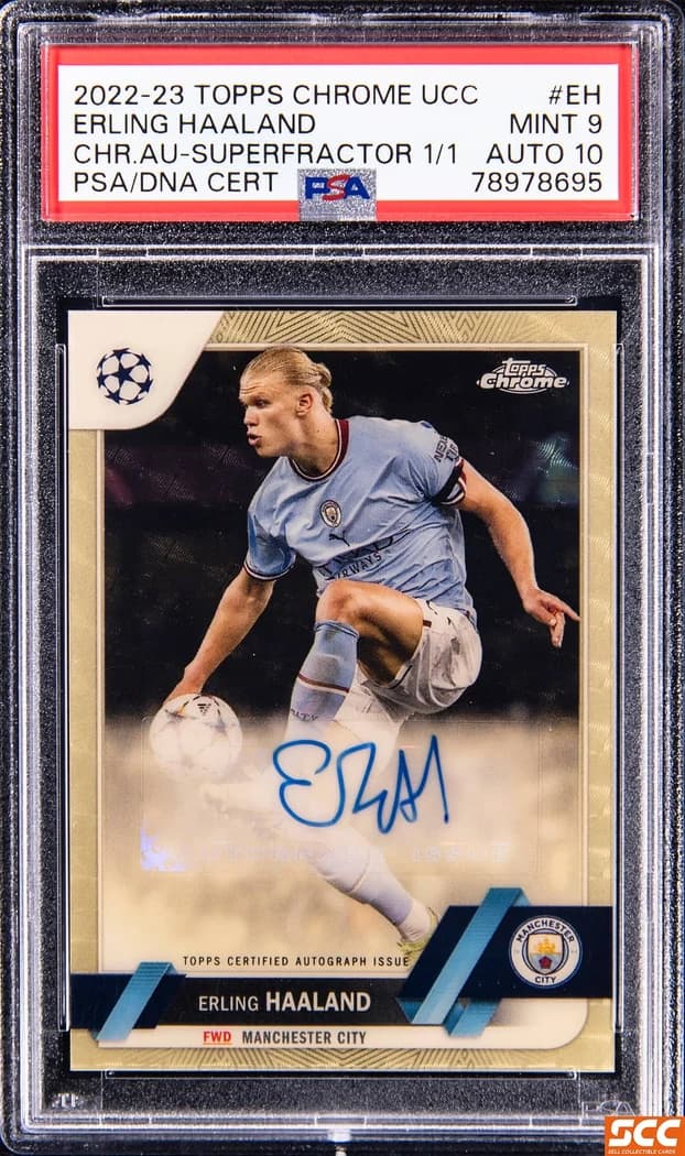 2022-23 Topps Chrome UEFA Club Competitions Chrome Autographs SuperFractor Erling Haaland #CA-EH 1/1 card front