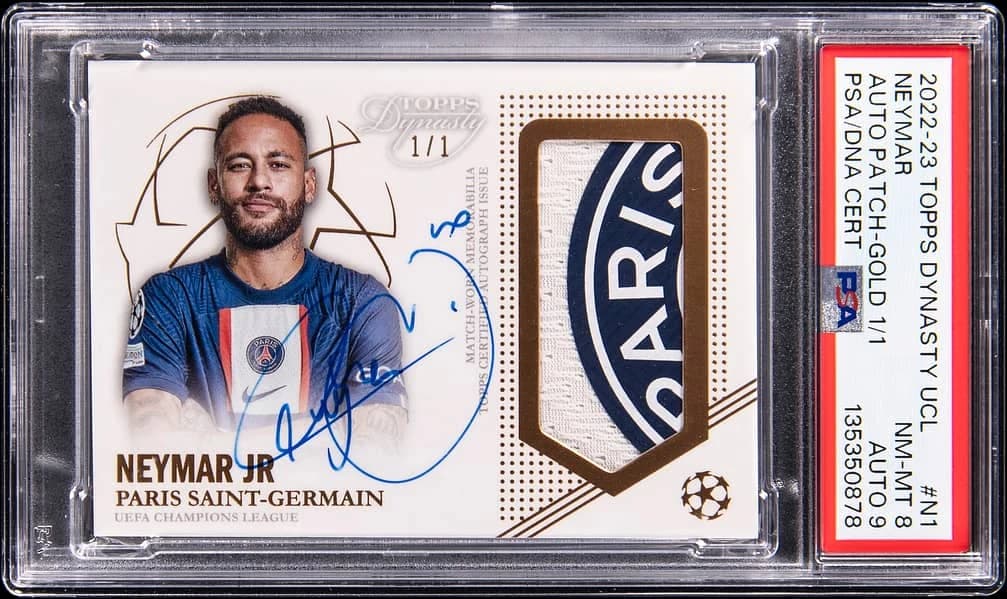 2022-23 Topps Dynasty UEFA Champions League Autographed Patch Gold Neymar Jr. #AP-N1 1/1 card front