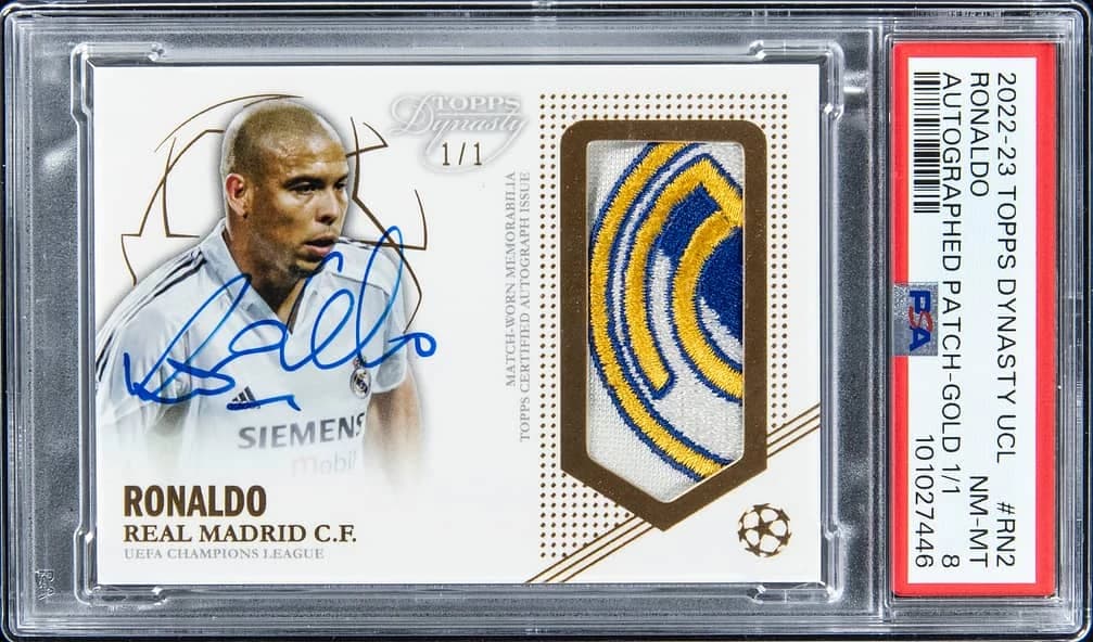 2022-23 Topps Dynasty UEFA Champions League Autographed Patch Gold Ronaldo #AP-RN2 1/1 card front