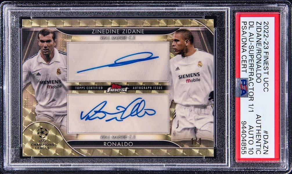 2022-23 Topps Finest UEFA Club Competitions Dual Autographs SuperFractor Zinedine Zidane / Ronaldo #DA-ZN 1/1 card front