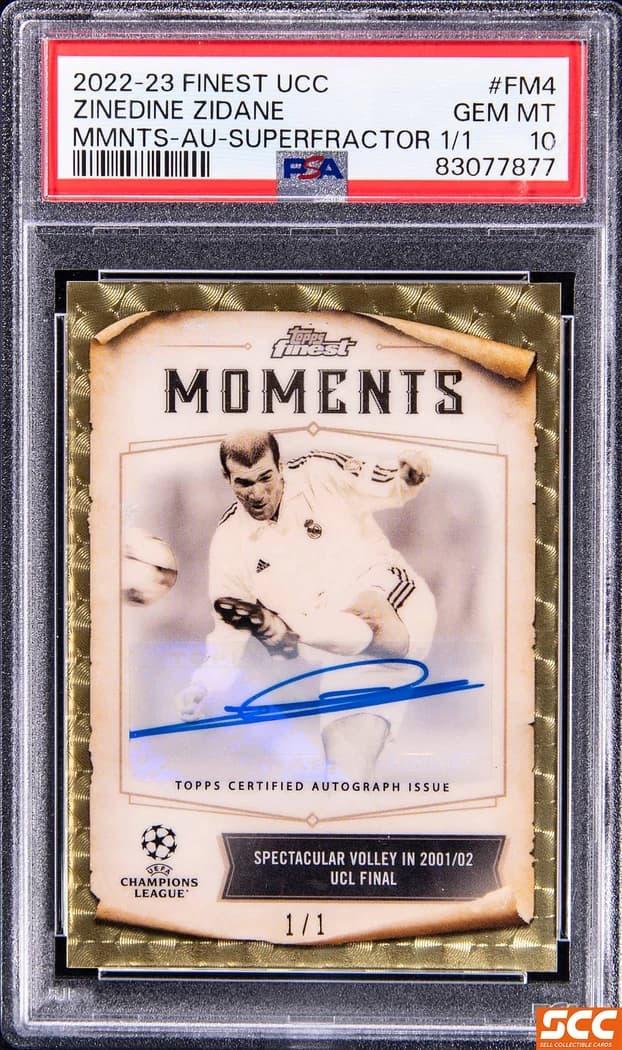 2022-23 Topps Finest UEFA Club Competitions Moments Autographs SuperFractor Zinedine Zidane #FM-4 1/1 card front